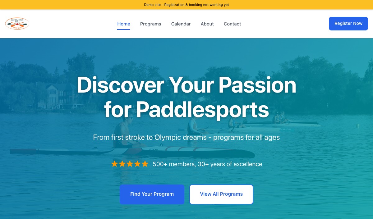 Home page of Richmond Hill Canoe Club, canoe club in Richmond Hill, Canada