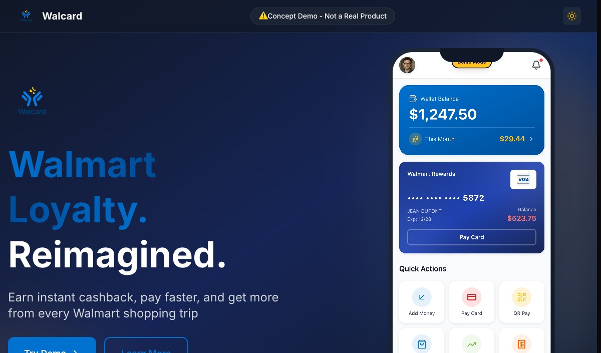 Home page of Walcard, concept in Canada
